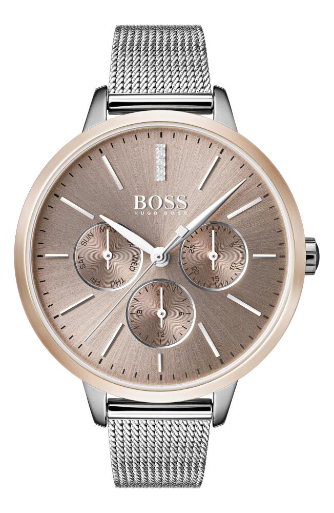 BOSS Symphony Mesh Strap Watch, 38mm in Silver/Gold Cover