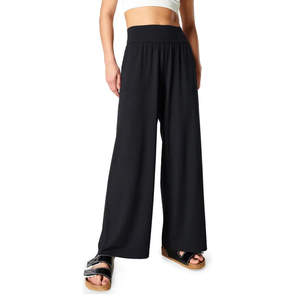 Sweaty Betty High Waist Wide Leg Stretch Modal Pants in Black Cover