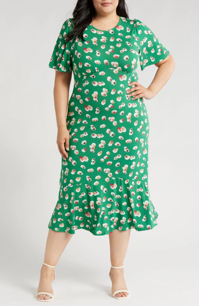 Boden Felicity Floral Jersey Dress in Green, Botanical Petal Cover