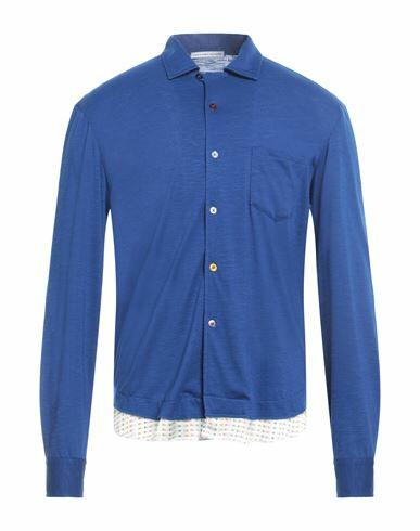 Grey Daniele Alessandrini Man Shirt Blue Polyester, Viscose, Elastane Cover