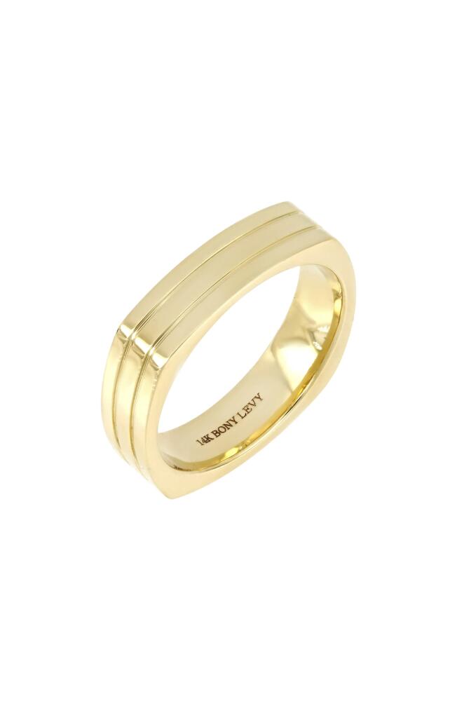 Bony Levy Men's 14K Gold Square Edge Stripe Ring in 14K Yellow Gold Cover