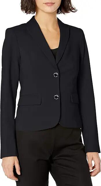 Calvin Klein Women's Two Button Lux Blazer (Petite, Standard, Plus) (Navy) Women's Suits Sets Cover