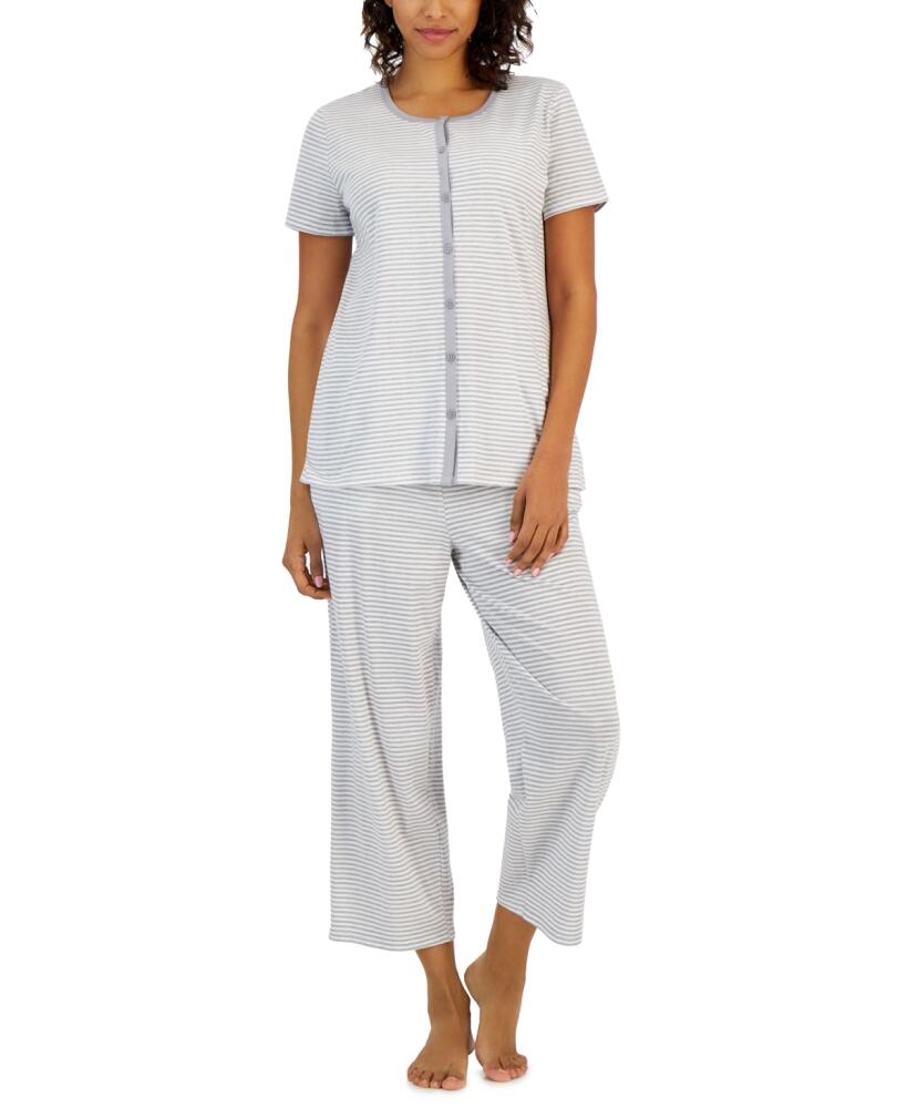 Charter Club Women's 2-Pc. Cotton Printed Cropped Pajamas Set, Created for Macy's - Heather Feeder Stripe Cover