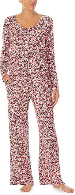 Sanctuary Faux Tie Long Sleeve Top and Side Slit Pants (Tonal Red Floral) Women's Pajama Sets Cover