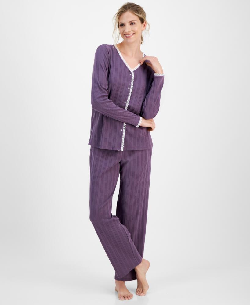 Charter Club Women's 2-Pc. Pointelle Lace-Trim Pajama Set, Created for Macy's - Vintage Violet Cover