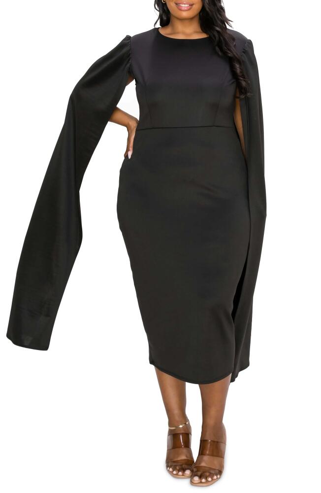 L I V D Naomi Cape Sleeve Midi Dress in Black Cover