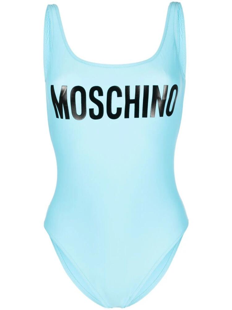 Moschino logo-print backless swimsuit - Blue Cover