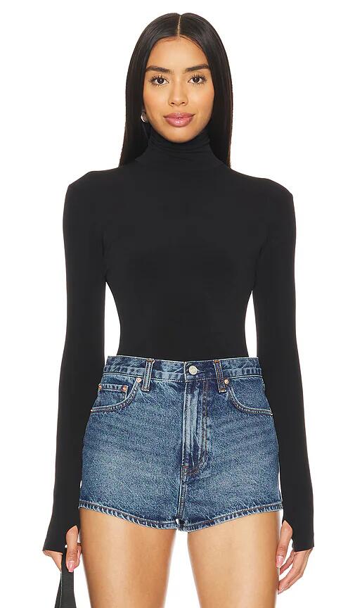 Norma Kamali Slim Fit Long Sleeve Turtleneck Top in Black Cover