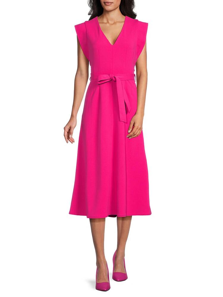 Calvin Klein Women's Belted Maxi A Line Dress - Hibiscus Cover