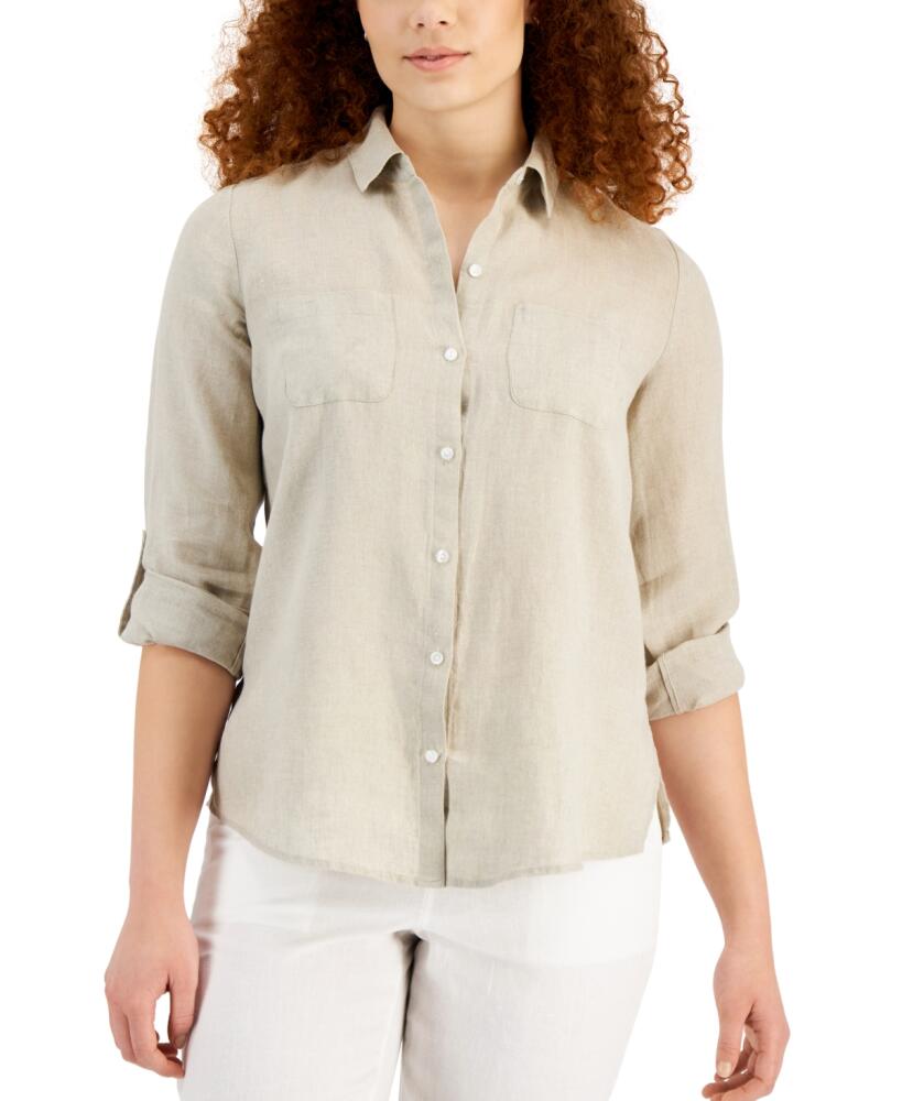 Charter Club Women's 100% Linen Shirt, Created for Macy's - Flax Cover