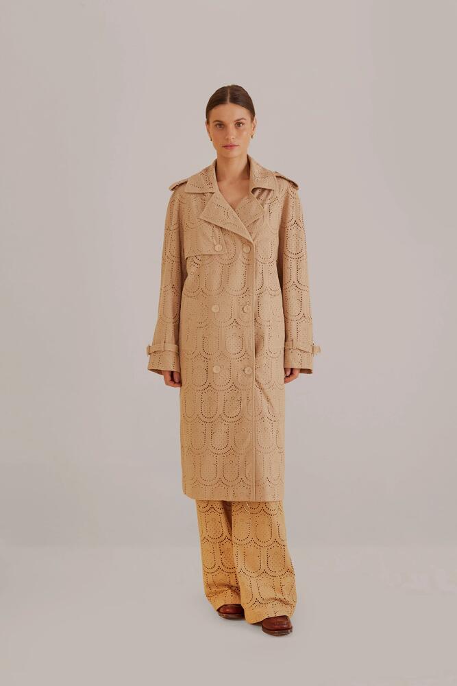 FARM Rio Khaki Pineapple Cotton Eyelet Trench Coat Cover