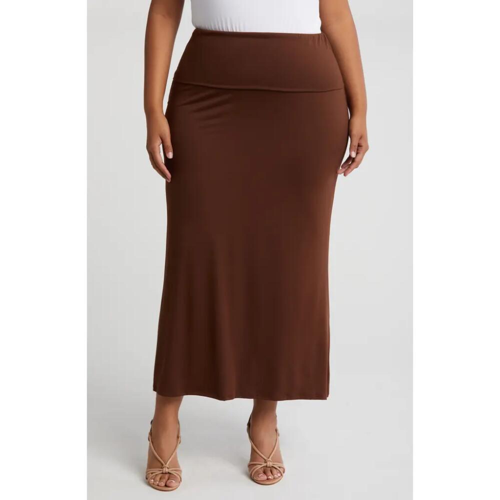 24seven Comfort Apparel Comfortable Foldover Skirt in Brown Cover