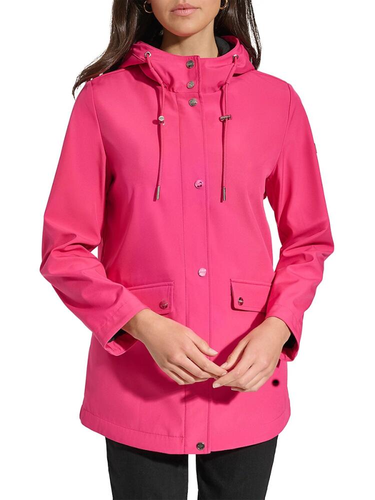 DKNY Women's Hooded Rain Jacket - Raspberry Cover