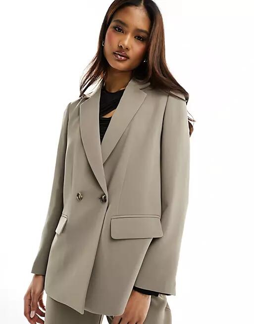 Whistles double breasted blazer in taupe - part of a set-Neutral Cover