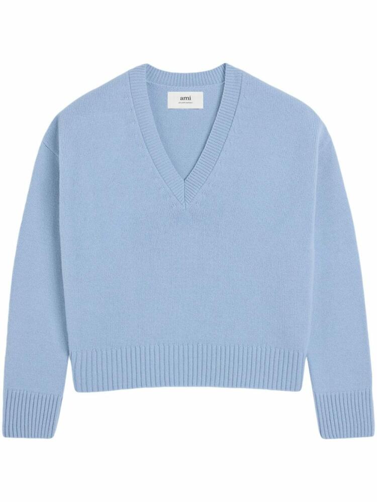 AMI Paris V-neck wool-cashmere jumper - Blue Cover