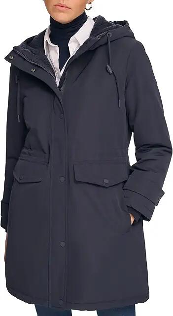 Calvin Klein Parka with Faux Sherpa Hood (Navy) Women's Clothing Cover