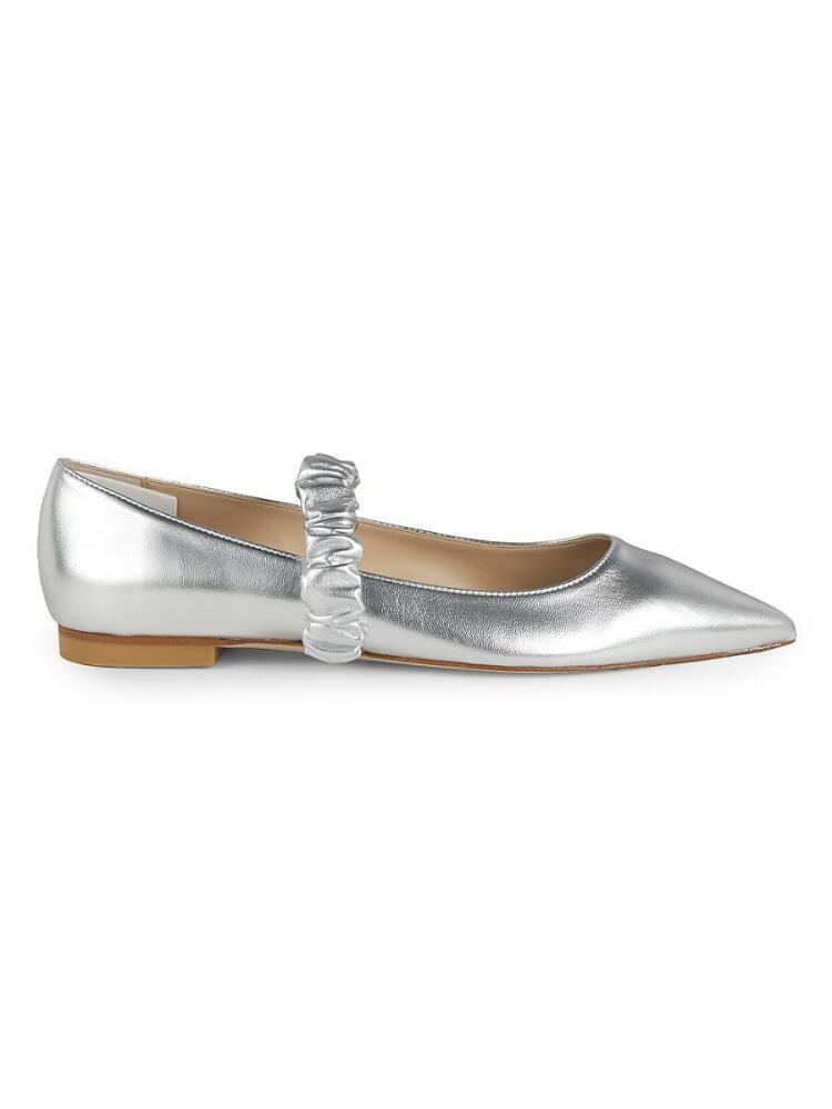 Stuart Weitzman Women's Maxine Metallic Leather Ballet Flats - Silver Cover