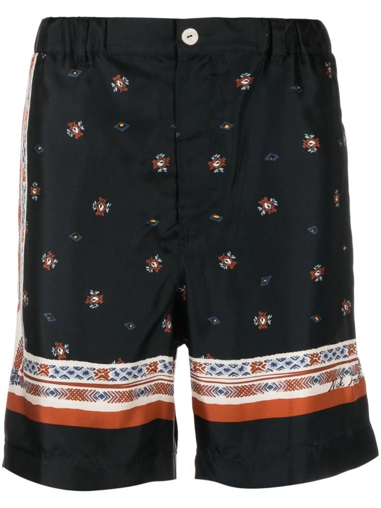 Nick Fouquet graphic-print silk-cotton bermuda shorts - Black Cover