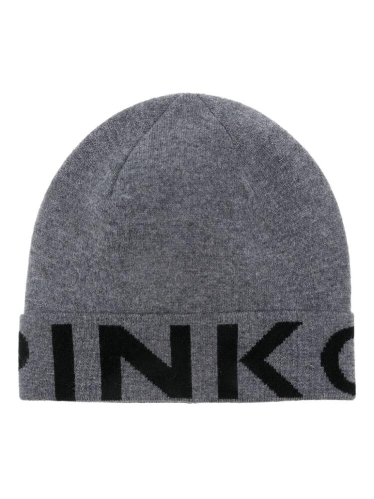 PINKO logo-jacquard beanie hat - Grey Cover