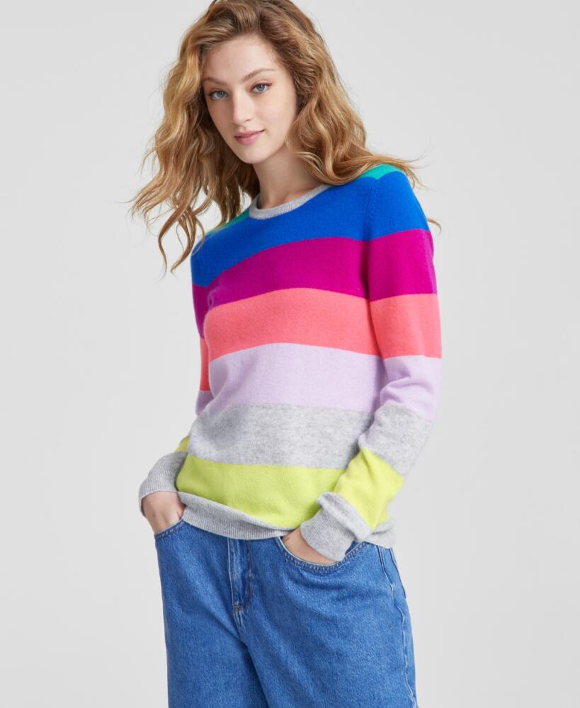 Charter Club Women's 100% Cashmere Striped Crewneck Sweater, Regular & Petites, Created for Macy's - Bright Marine Combo Cover