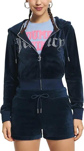 Juicy Couture Classic Juicy Hoodie With Front Bling (Regal Blue) Women's Sweater Cover