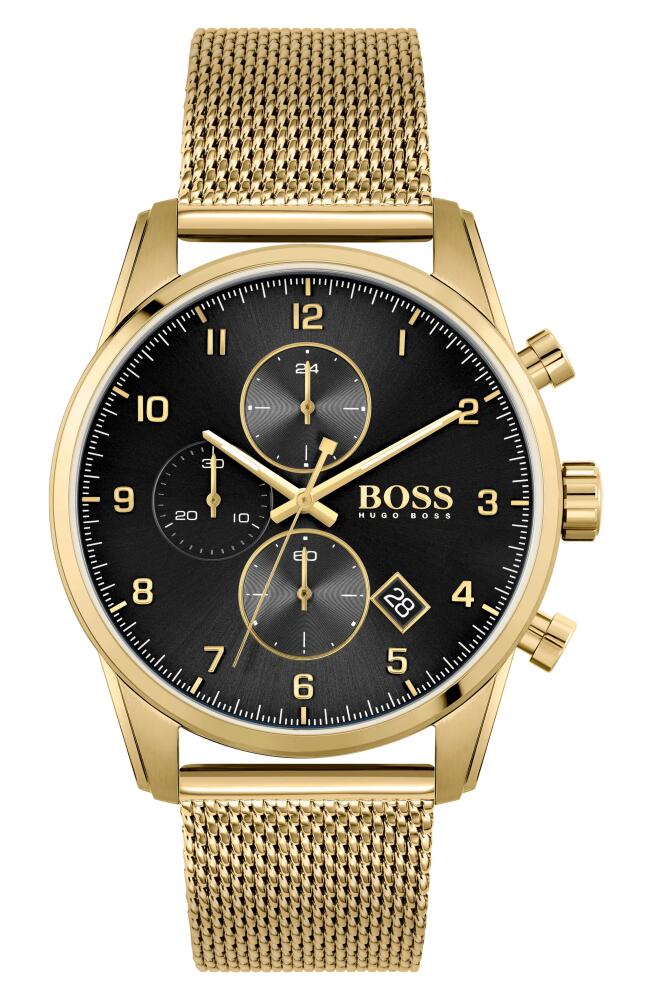 BOSS Skymaster Chronograph Mesh Strap Watch, 44mm in Gold Cover