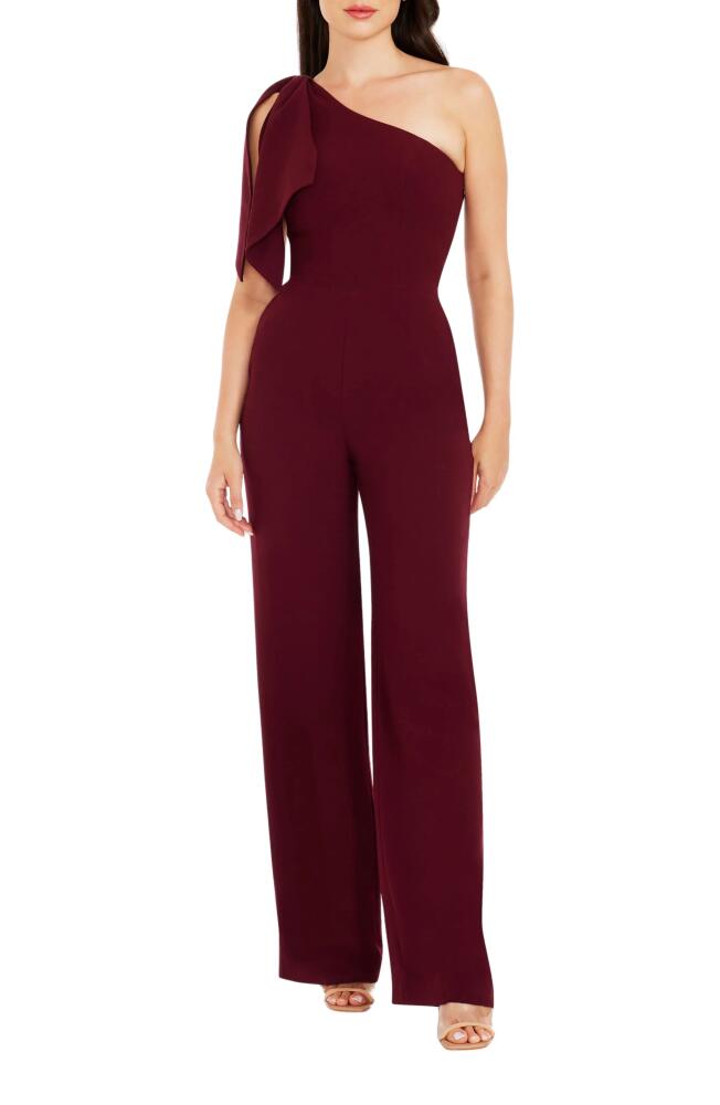 Dress the Population Tiffany One-Shoulder Jumpsuit in Burgundy Cover