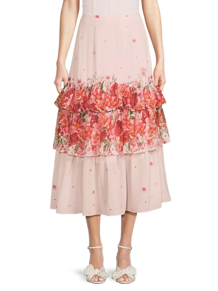 Rachel Parcell Women's Floral Ruffle Tiered Midi Skirt - Pea Blush Floral Cover