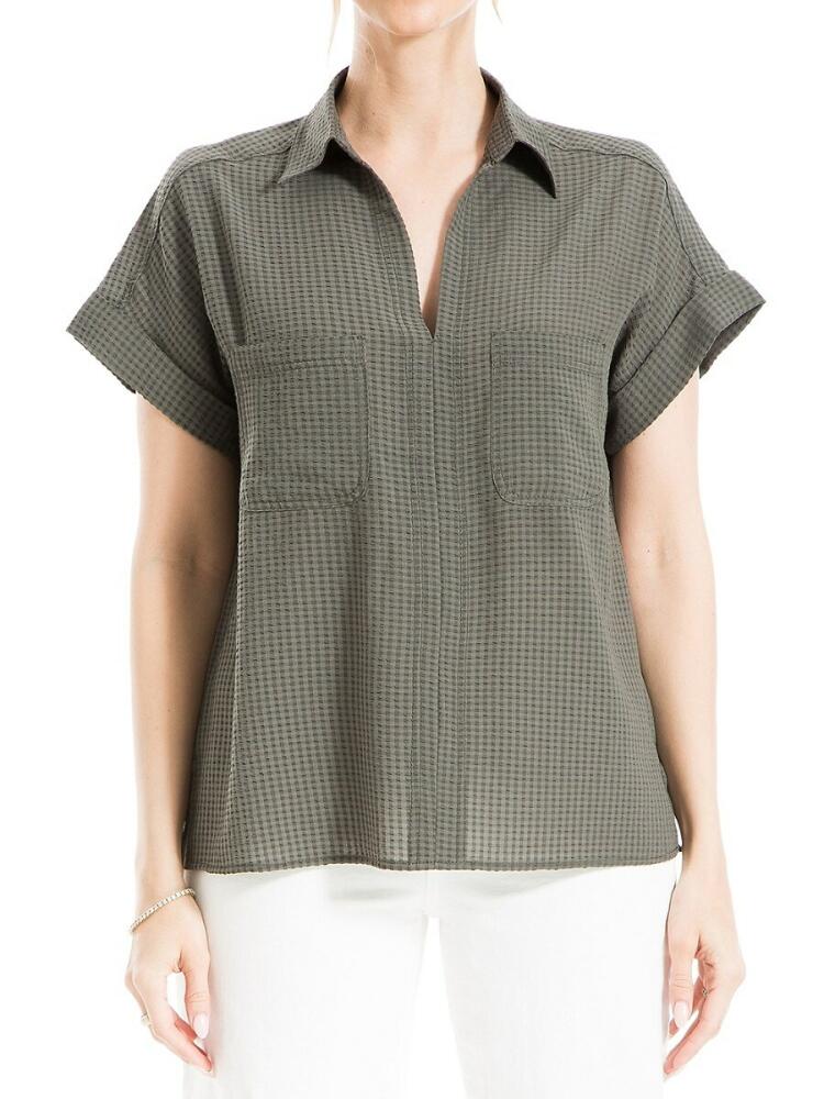 Max Studio Women's Textured Grid Top - Army Cover