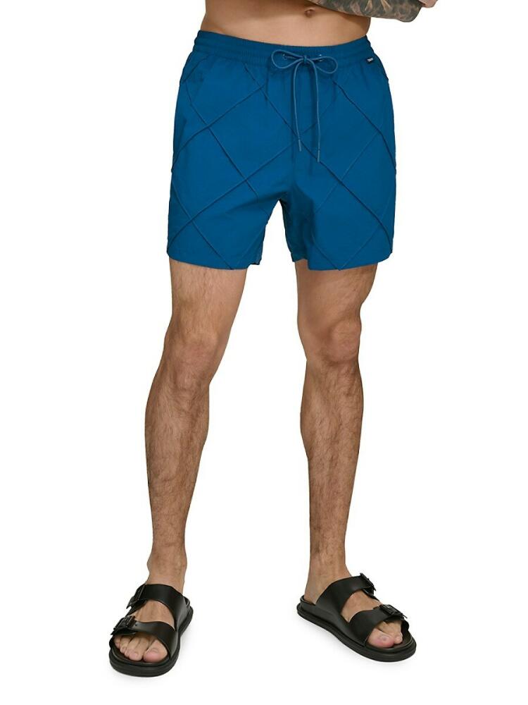 DKNY Men's Standard Fit Diamond Pintuck Volley Shorts - Poseidon Cover