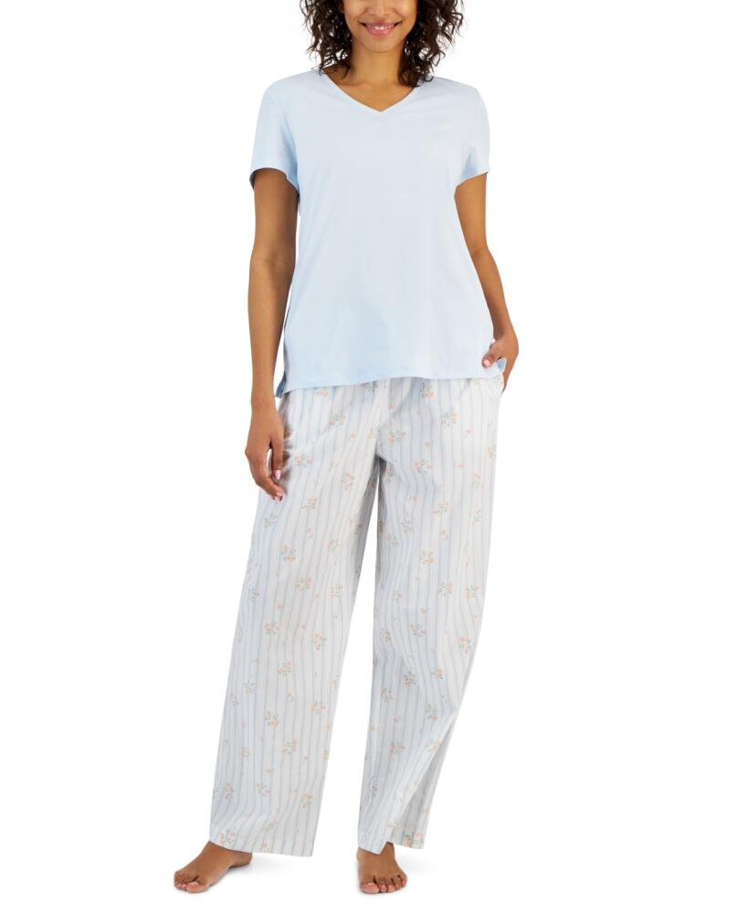 Charter Club Women's Woven Drawstring Pajama Pants, Created for Macy's - Stripe Floral Cover