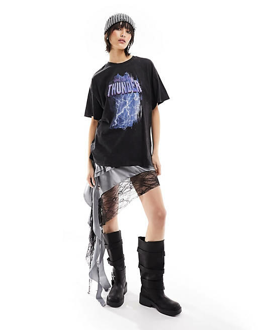 Only thunder rhinestone t-shirt in washed black Cover