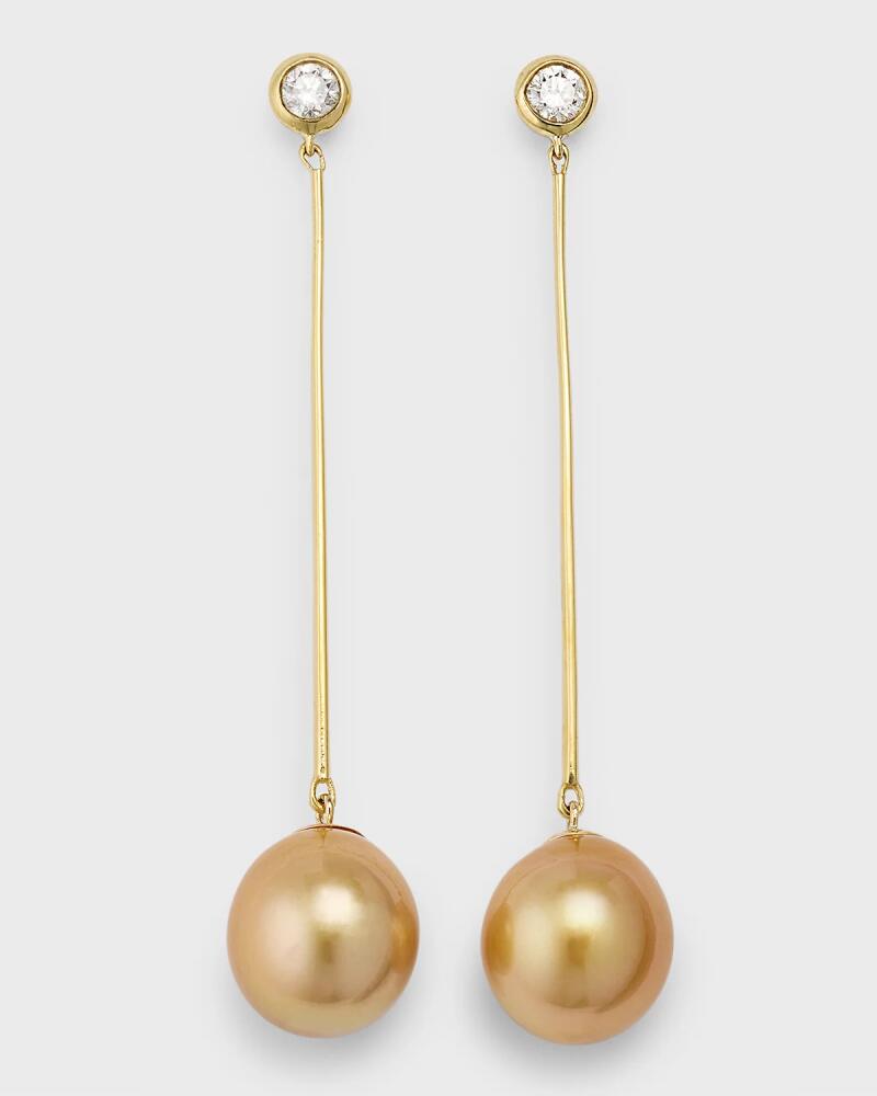 Pearls By Shari 18K Yellow Gold Diamond and Golden Pearl Stick Earrings, 12mm Cover