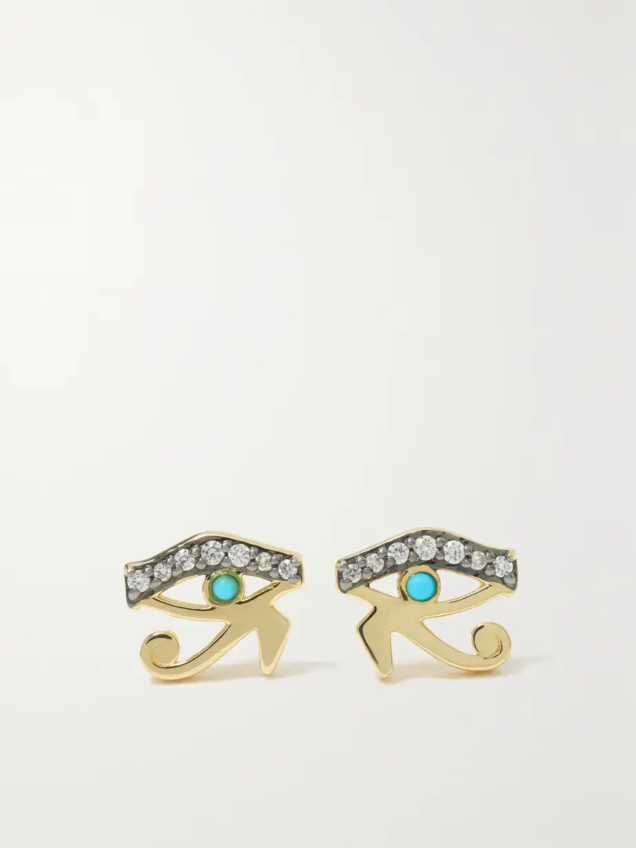 Sorellina - Eye Of Horus 18-karat Gold, Rhodium, Diamond And Turquoise Earrings - One size Cover