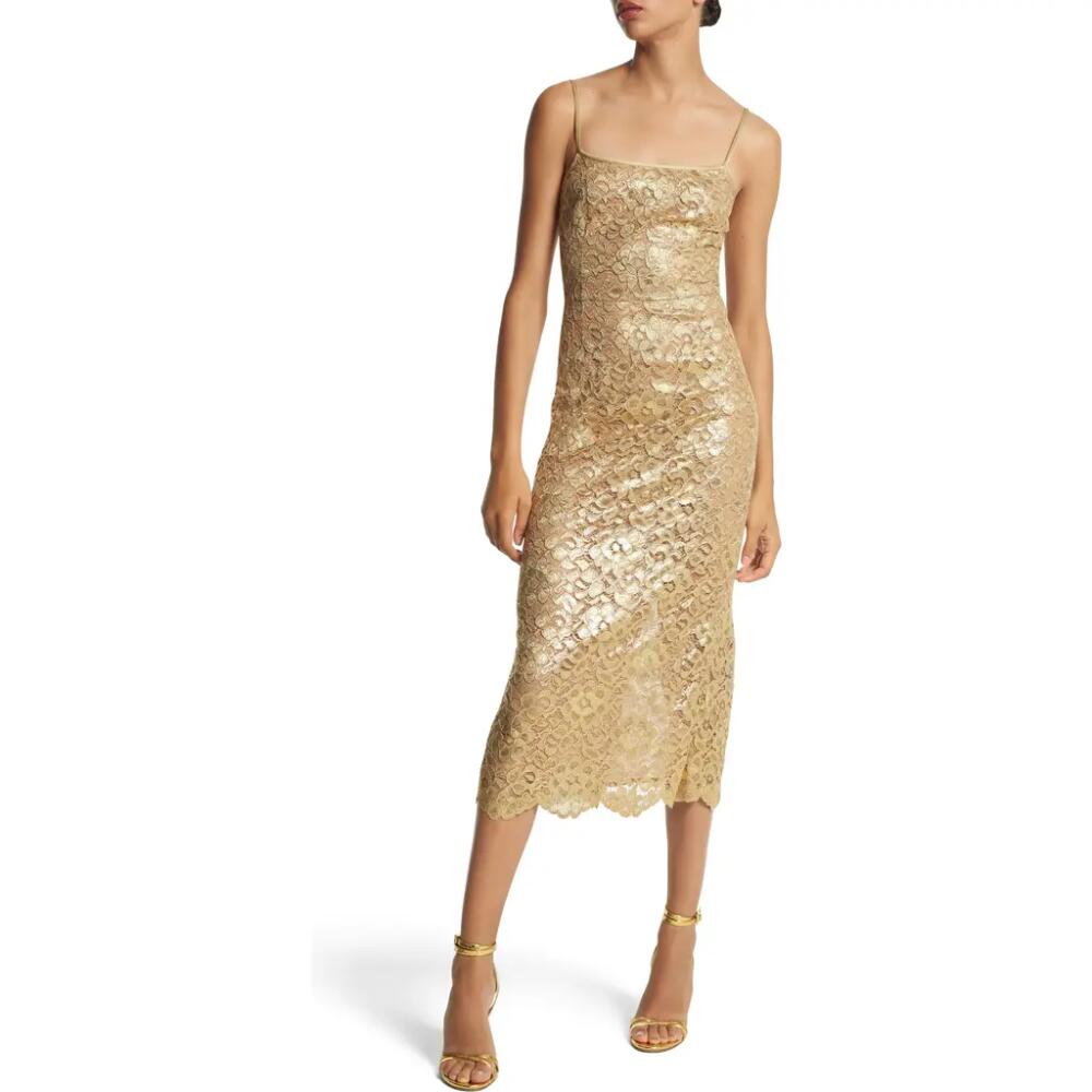 Michael Kors Collection Metallic Floral Lace Slipdress in 710 Gold Cover