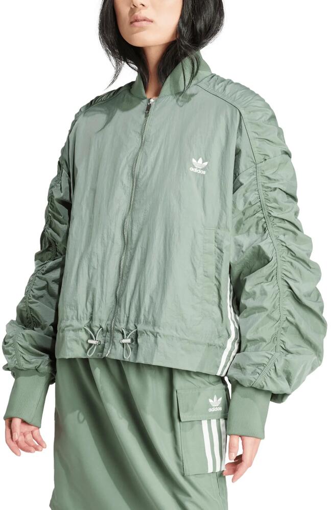 adidas Originals Oversize Ruched Sleeve Bomber Jacket in Tragrn Cover