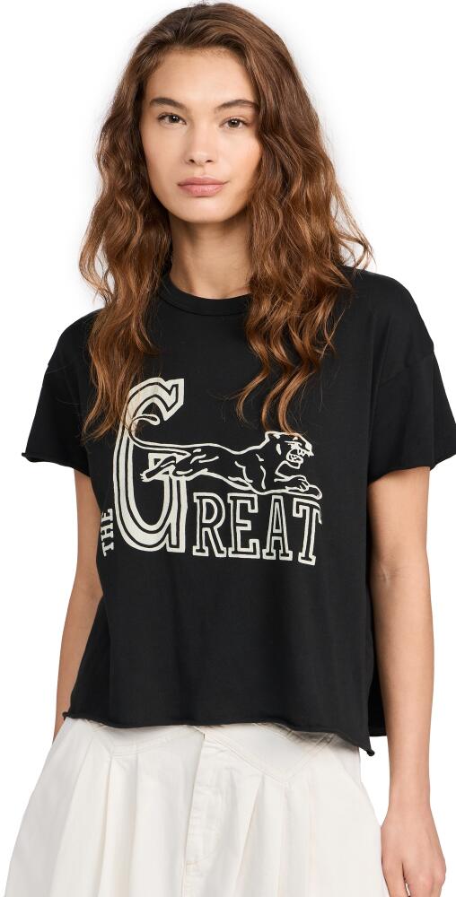 THE GREAT. The Boxy Crew Tee with Wild Panther Graphic Almost Black Cover