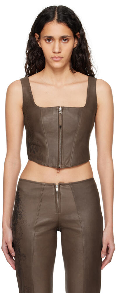 Jean Paul Gaultier Brown 'The Tattoo' Leather Tank Top Cover