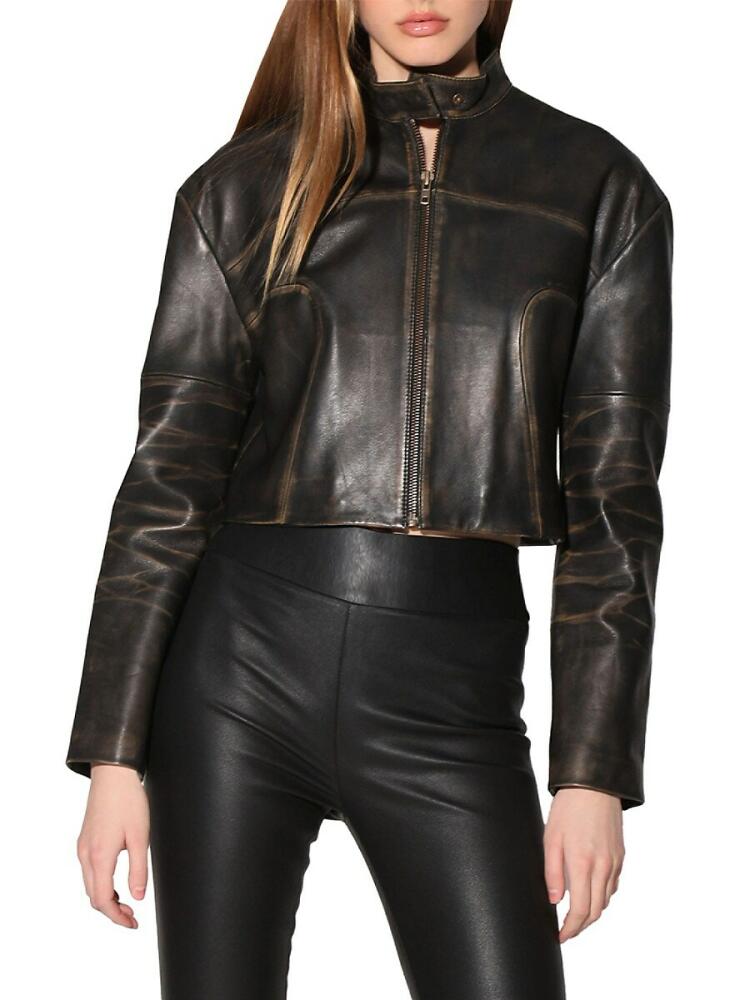 Walter Baker Women's Shayleigh Crop Washed Leather BIker Jacket - Black Cover