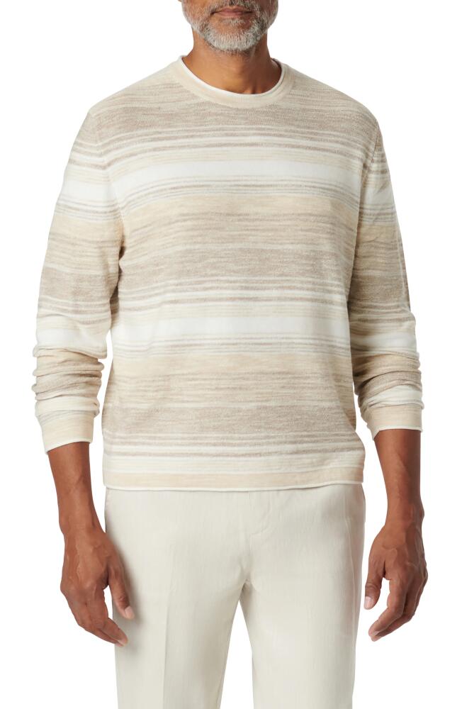 Bugatchi Stripe Crewneck Cotton Sweater in Beige Cover