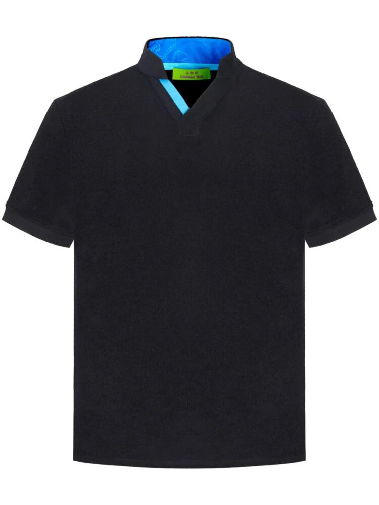 Shanghai Tang stand-up collar V-neck polo shirt - Black Cover