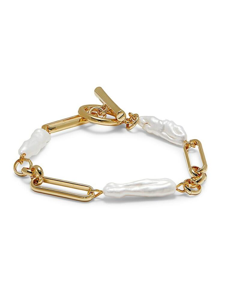 Argento Vivo Women's Studio 14K Goldplated & 20.43MM Baroque Organic Freshwater Pearl Paper Clip Bracelet Cover