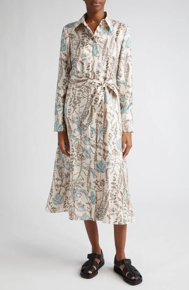 Lafayette 148 New York Floral Long Sleeve Silk Midi Shirtdress in Pampas Plume Multi Cover