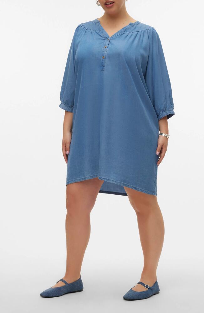 VERO MODA CURVE Bree Relaxed Chambray Tunic Dress in Medium Blue Denim Cover