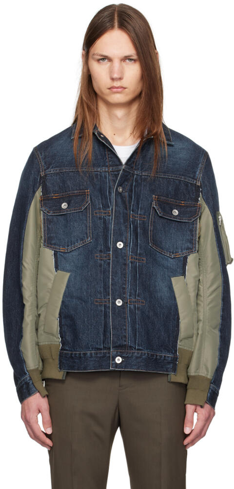 sacai Blue Paneled Denim Jacket Cover