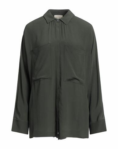 Semicouture Woman Shirt Military green Acetate, Silk Cover