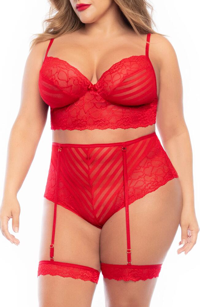 Mapale Lace Bra, High Waist Briefs & Garters in Red Cover