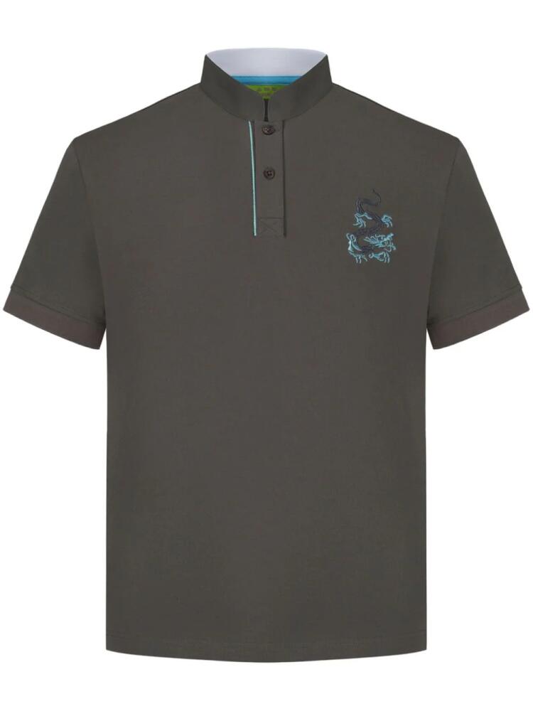 Shanghai Tang Dragon-embroidered stand-up collar polo shirt - Grey Cover