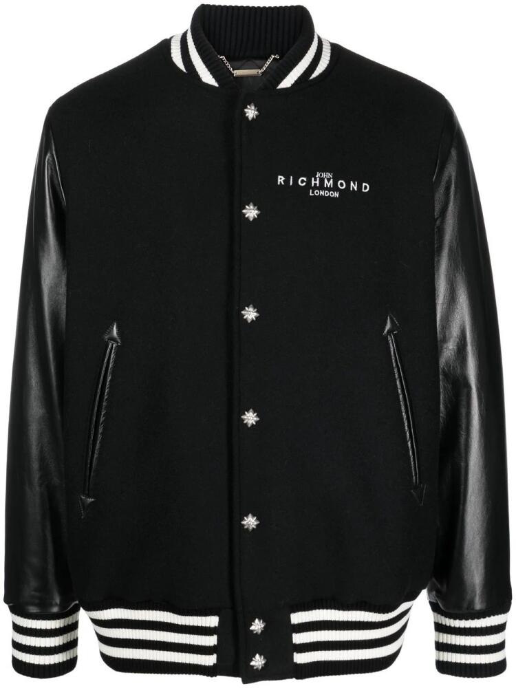 John Richmond striped-trim logo baseball jacket - Black Cover