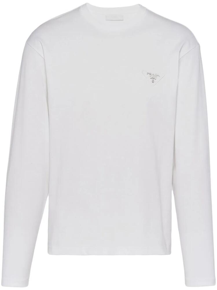 Prada logo-patch long-sleeve T-shirt - White Cover